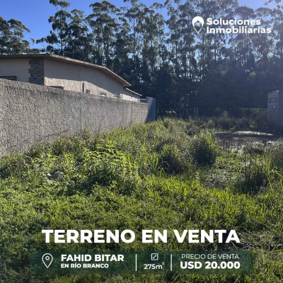 Terreno en Venta en FAHID BITAR, Río Branco, Cerro Largo