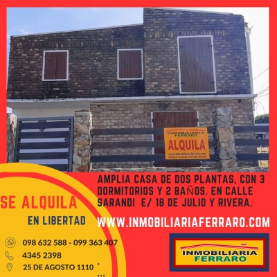 Casa en Alquiler en PROGRESO, Libertad, San José